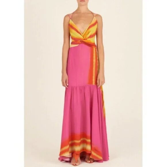 Silvia Tcherassi Eva Dress Fuschia Lime Stripes - Picture 1 of 10